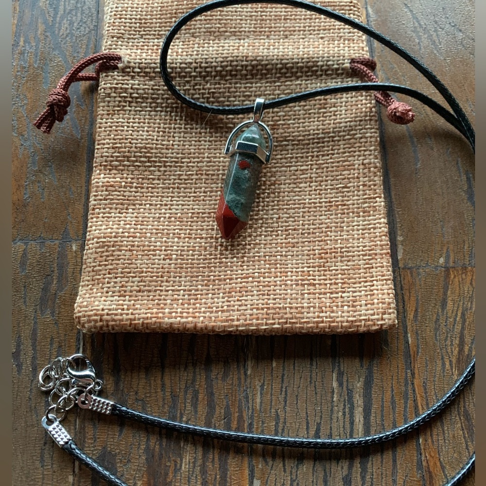 Bloodstone Point Necklace Bloodstone Pendant Crystal Point Necklace